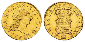 Charles III (1759-1788). 1/2 escudo. 1770. Madrid. PJ. (Cal-1254). Au. 1,75 g. Some original luster remaining. A good sample. XF. Est...350,00. 

Sp...