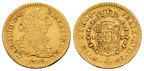 Charles III (1759-1788). 1 escudo. 1785. Mexico. FM/FF. (Cal-1406, unlisted var.). Au. 3,36 g. Inverted mintmark and assayers. VF. Est...450,00. 

S...