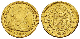 Charles III (1759-1788). 1 escudo. 1788. Popayán. SF. (Cal-1433). (Restrepo-54-34). Au. 3,35 g. Striking defect. A good sample. Scarce in this grade. ...
