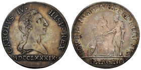 Charles IV (1788-1808). "Proclamation" medal. 1789. Barcelona. (H-11). (Vives-75). (Vq-13072). Ae. 6,02 g. 31 mm. Silver. Engraver: J. Daroca. Scracht...