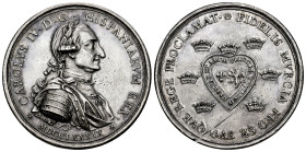 Charles IV (1788-1808). "Proclamation" medal. 1789. Murcia. (Ha-76). (Vq-13130). Ag. 20,71 g. 39 mm. Engraver: M. Peleguer and Tossar. Scratch on reve...