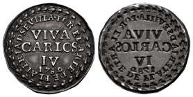 Charles IV (1788-1808). "Proclamation" medal. 1789. Sevilla. "Gremio de Plateros". (H-99). (Vives-103). Ag. 0,51 g. VIVA / CARLOS IV. For the art of S...