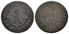 Charles IV (1788-1808). 1 cuarto. 1805. Manila. (Cal-12). Ae. 3,40 g. Usual weak strike of this mint. Choice F. Est...110,00. 

Spanish description:...