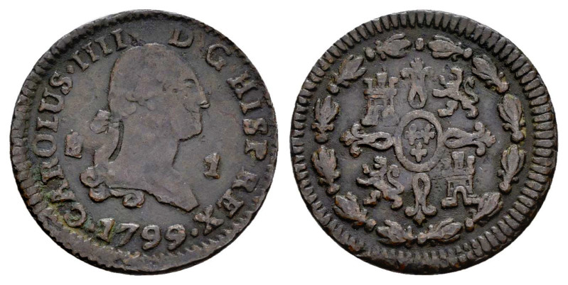 Charles IV (1788-1808). 1 maravedi. 1799. Segovia. (Cal-22). Ae. 1,16 g. Ex Aure...