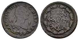 Charles IV (1788-1808). 1 maravedi. 1799. Segovia. (Cal-22). Ae. 1,16 g. Ex Aureo&Calicó 293 (25/05/2017), lot 3489. Almost VF/VF. Est...65,00. 

Sp...