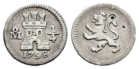 Charles IV (1788-1808). 1/4 real. 1798. Mexico. (Cal-124). Ag. 0,82 g. Punch mark. Scarce. Choice VF. Est...100,00. 

Spanish description: Carlos IV...