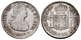 Charles IV (1788-1808). 1 real. 1800. Mexico. FM. (Cal-442). Ag. 3,35 g. Choice VF. Est...100,00. 

Spanish description: Carlos IV (1788-1808). 1 re...