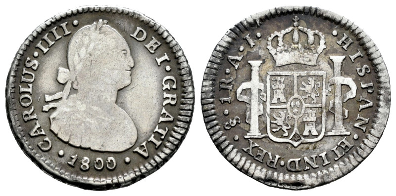 Charles IV (1788-1808). 1 real. 1800. Santiago. AJ. (Cal-519). Ag. 3,20 g. Scarc...