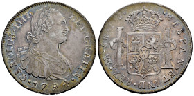 Charles IV (1788-1808). 8 reales. 1794. Lima. IJ. (Cal-910). Ag. 27,01 g. Old cabinet tone. Iridescent tone. Almost XF/Choice VF. Est...200,00. 

Sp...