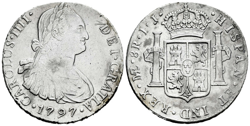 Charles IV (1788-1808). 8 reales. 1797. Lima. IJ. (Cal-915). Ag. 26,87 g. Scratc...