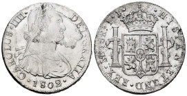 Charles IV (1788-1808). 8 reales. 1802. Lima. IJ. (Cal-920). Ag. 26,70 g. Minimal rust. Delicate cleaning. With some original luster remaining. Almost...