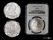 Charles IV (1788-1808). 8 reales. 1803. Lima. IJ. (Cal-922). Ag. Slabbed by NGC as AU 58. With some original luster remaining. Scarce in this grade. N...