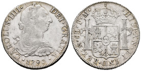 Charles IV (1788-1808). 8 reales. 1790. Mexico. FM. (Cal-952). Ag. 26,88 g. Bust of Charles III and ordinal of king IIII. Scarce. VF. Est...150,00. 
...