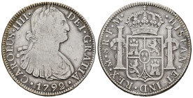 Charles IV (1788-1808). 8 reales. 1792. Mexico. FM. (Cal-954). Ag. 26,72 g. Almost VF. Est...90,00. 

Spanish description: Carlos IV (1788-1808). 8 ...