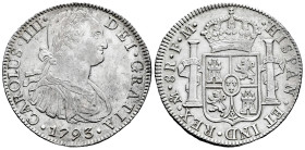 Charles IV (1788-1808). 8 reales. 1793. Mexico. FM. (Cal-955). Ag. 26,80 g. Choice VF. Est...150,00. 

Spanish description: Carlos IV (1788-1808). 8...