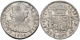 Charles IV (1788-1808). 8 reales. 1804. Mexico. TH. (Cal-980). Ag. 26,86 g. Almost XF. Est...320,00. 

Spanish description: Carlos IV (1788-1808). 8...