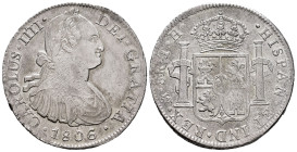 Charles IV (1788-1808). 8 reales. 1806. Mexico. TH. (Cal-984). Ag. 26,80 g. Weak strike. Almost XF. Est...250,00. 

Spanish description: Carlos IV (...