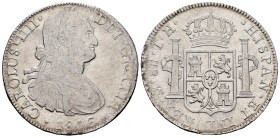 Charles IV (1788-1808). 8 reales. 1806. Mexico. TH. (Cal-984). Ag. 27,01 g. Slightly cleaned. Choice VF. Est...90,00. 

Spanish description: Carlos ...