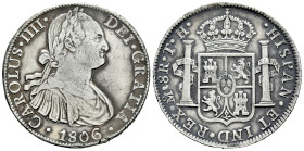 Charles IV (1788-1808). 8 reales. 1806. Mexico. TH. (Cal-984). Ag. 26,84 g. Faint scratches. VF. Est...90,00. 

Spanish description: Carlos IV (1788...