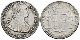 Charles IV (1788-1808). 8 reales. 1808. Potosí. PJ. (Cal-1014). Ag. 26,92 g. Weak strike. Slightly cleaned. Choice VF. Est...100,00. 

Spanish descr...
