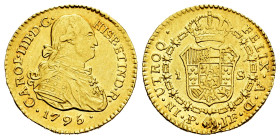 Charles IV (1788-1808). 1 escudo. 1795. Popayán. JF. (Cal-1153). Au. 3,21 g. With some original luster remaining. Hairlines on obverse. Almost XF. Est...