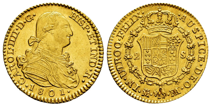 Charles IV (1788-1808). 2 escudos. 1801. Madrid. FA/MF. (Cal-1302). Au. 6,78 g. ...