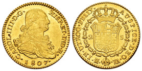 Charles IV (1788-1808). 2 escudos. 1807. Madrid. FA. (Cal-1317). Au. 6,80 g. Surface hairlines. XF/AU. Est...500,00. 

Spanish description: Carlos I...