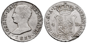 Joseph Napoleon (1808-1814). 4 reales. 1811. Madrid. AI. (Cal-15). Ag. 5,83 g. Heavy scratch on the edge. VF. Est...50,00. 

Spanish description: Jo...