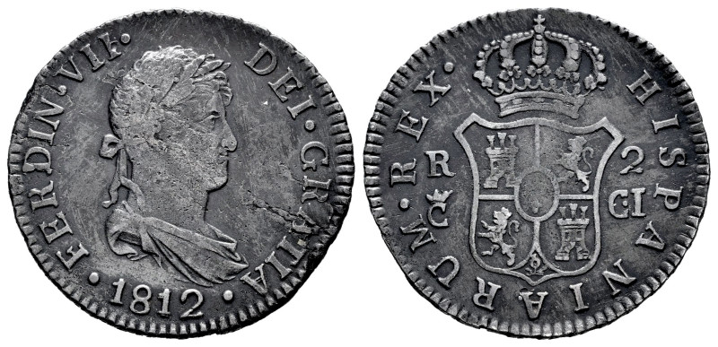 Ferdinand VII (1808-1833). 2 reales. 1812. Cadiz. CI. (Cal-727). Ag. 5,65 g. Wea...