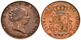 Elizabeth II (1833-1868). Not adopted trial of Pomar of the 10 reales. 1854. Barcelona (Cal-511). Engraver: Ll. Pomar. Very rare. Bronze. 30 mm. 12,90...