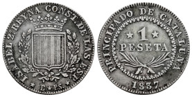 Elizabeth II (1833-1868). 1 peseta. 1837. Barcelona. PS. (Cal-272). Ag. 5,69 g. Scarce. VF. Est...200,00. 

Spanish description: Isabel II (1833-186...