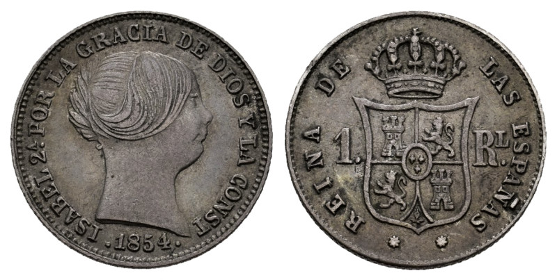 Elizabeth II (1833-1868). 1 real. 1854. Barcelona. (Cal-277). Ag. 1,30 g. Toned....