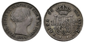 Elizabeth II (1833-1868). 1 real. 1854. Barcelona. (Cal-277). Ag. 1,30 g. Toned. Choice VF. Est...35,00. 

Spanish description: Isabel II (1833-1868...