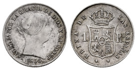 Elizabeth II (1833-1868). 1 real. 1855/4. Barcelona. (Cal-278). Ag. 1,30 g. Overdate. Scarce. VF. Est...30,00. 

Spanish description: Isabel II (183...