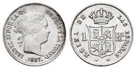 Elizabeth II (1833-1868). 1 real. 1857. Barcelona. (Cal-280). Ag. 1,30 g. Delicate cleaning. Choice VF. Est...30,00. 

Spanish description: Isabel I...