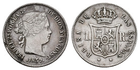 Elizabeth II (1833-1868). 1 real. 1859. Barcelona. (Cal-283). Ag. 1,28 g. Minor defect on edge. Scarce. VF. Est...50,00. 

Spanish description: Isab...