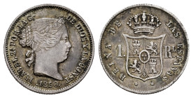 Elizabeth II (1833-1868). 1 real. 1860. Barcelona. (Cal-285). Ag. 1,26 g. Toned. Choice VF. Est...50,00. 

Spanish description: Isabel II (1833-1868...