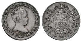 Elizabeth II (1833-1868). 1 real. 1845. Madrid. CL. (Cal-298). Ag. 1,50 g. Beautiful patina. Scarce. Choice VF. Est...70,00. 

Spanish description: ...