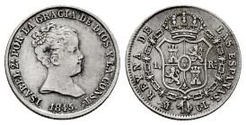 Elizabeth II (1833-1868). 1 real. 1845. Madrid. CL. (Cal-298). Ag. 1,48 g. Hairlines. Choice VF. Est...50,00. 

Spanish description: Isabel II (1833...