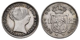 Elizabeth II (1833-1868). 1 real. 1853. Madrid. (Cal-303). Ag. 1,26 g. Choice VF. Est...30,00. 

Spanish description: Isabel II (1833-1868). 1 real....