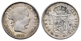 Elizabeth II (1833-1868). 1 real. 1859. Madrid. (Cal-308). Ag. 1,31 g. With some original luster remaining. Choice VF. Est...35,00. 

Spanish descri...