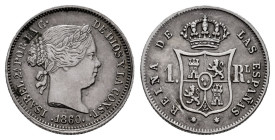 Elizabeth II (1833-1868). 1 real. 1860. Madrid. (Cal-309). Ag. 1,34 g. Soft tone. Choice VF. Est...35,00. 

Spanish description: Isabel II (1833-186...