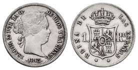 Elizabeth II (1833-1868). 1 real. 1862. Madrid. (Cal-311). Ag. 1,24 g. Choice VF. Est...25,00. 

Spanish description: Isabel II (1833-1868). 1 real....