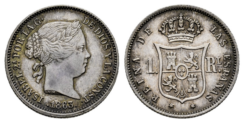 Elizabeth II (1833-1868). 1 real. 1863. Madrid. (Cal-312). Ag. 1,34 g. Beautiful...