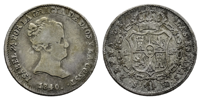 Elizabeth II (1833-1868). 1 real. 1840. Sevilla. RD. (Cal-314). Ag. 1,46 g. Very...