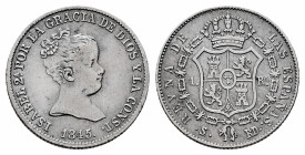 Elizabeth II (1833-1868). 1 real. 1845. Sevilla. RD. (Cal-316). Ag. 1,41 g. Delicate cleaning. Scarce. VF. Est...60,00. 

Spanish description: Isabe...