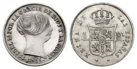Elizabeth II (1833-1868). 1 real. 1855. Sevilla. (Cal-325). Ag. 1,32 g. Original luster. XF. Est...60,00. 

Spanish description: Isabel II (1833-186...
