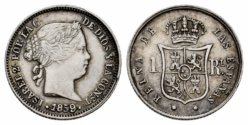 Elizabeth II (1833-1868). 1 real. 1859. Sevilla. (Cal-329). Ag. 1,29 g. Scarce. ...