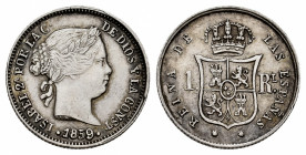 Elizabeth II (1833-1868). 1 real. 1859. Sevilla. (Cal-329). Ag. 1,29 g. Scarce. Choice VF. Est...75,00. 

Spanish description: Isabel II (1833-1868)...