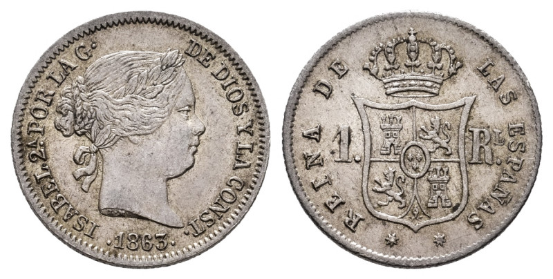 Elizabeth II (1833-1868). 1 real. 1863. Sevilla. (Cal-336). Ag. 1,31 g. Toned. A...